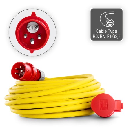 Przedłużacz profesjonalny 20 m / 400 V / 2,5 mm² - Wyprodukowano w Niemczech